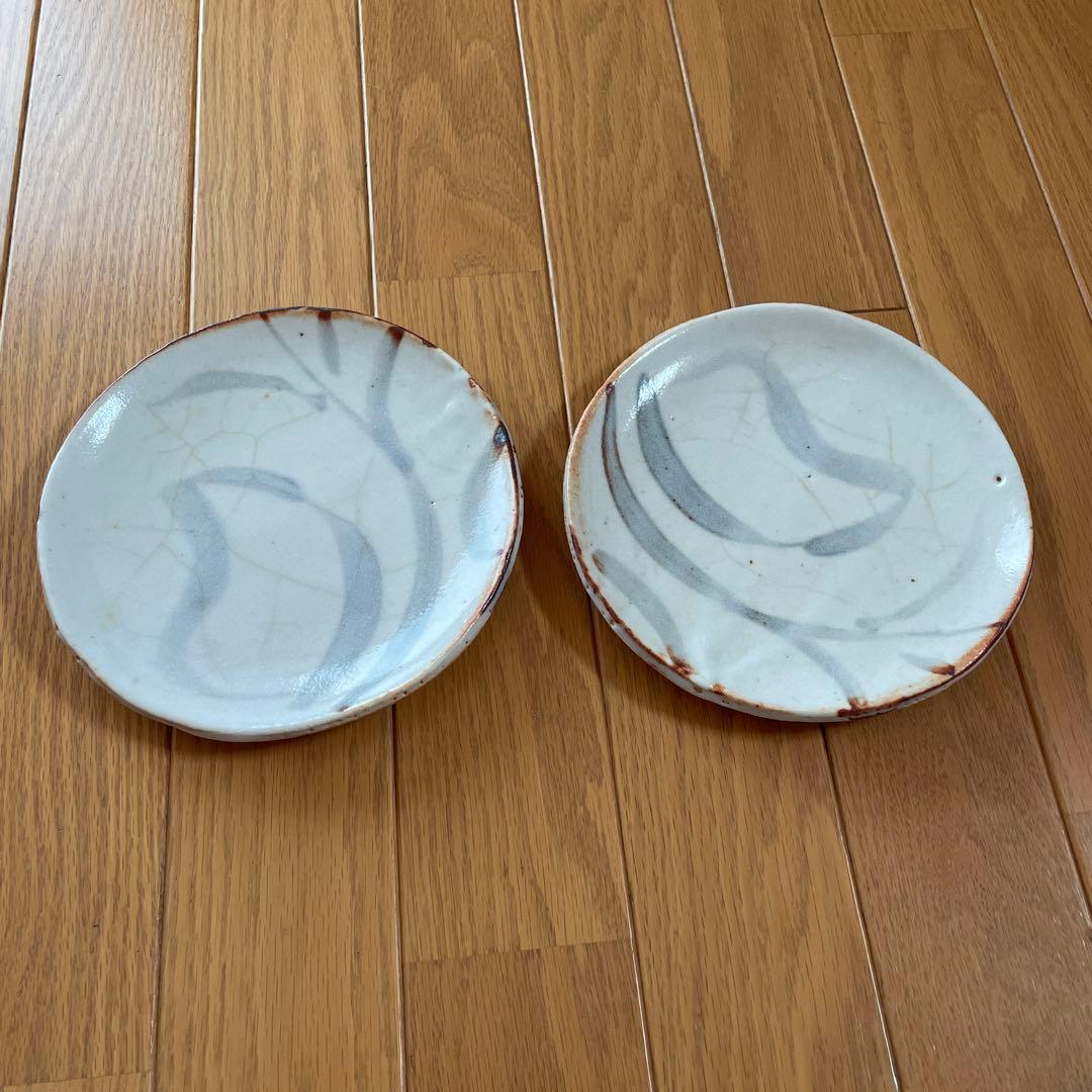 仙山窯 安藤日出武 作 絵志野 平皿 幅約20cm 丸皿約19cm 共箱付