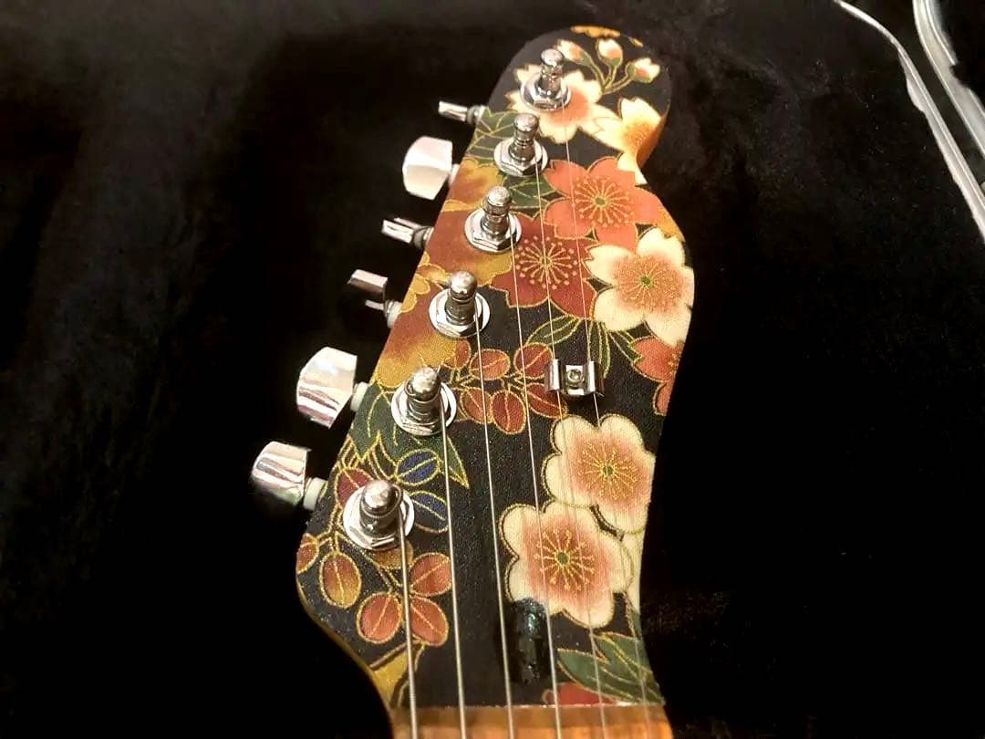 テレキャスター 和風花柄 ハンドメイド オリジナルギター ハードケース付き