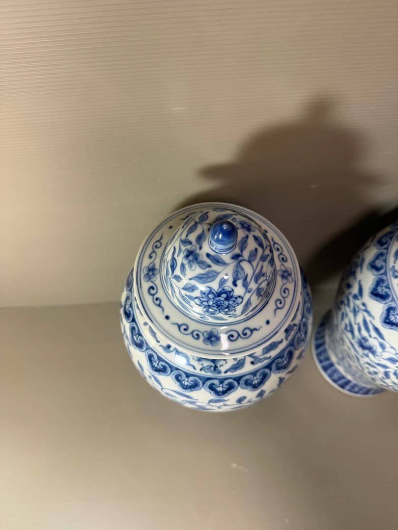 2739 中国骨董　乾隆年製銘　染付青花　沈香壷　2客　時代物