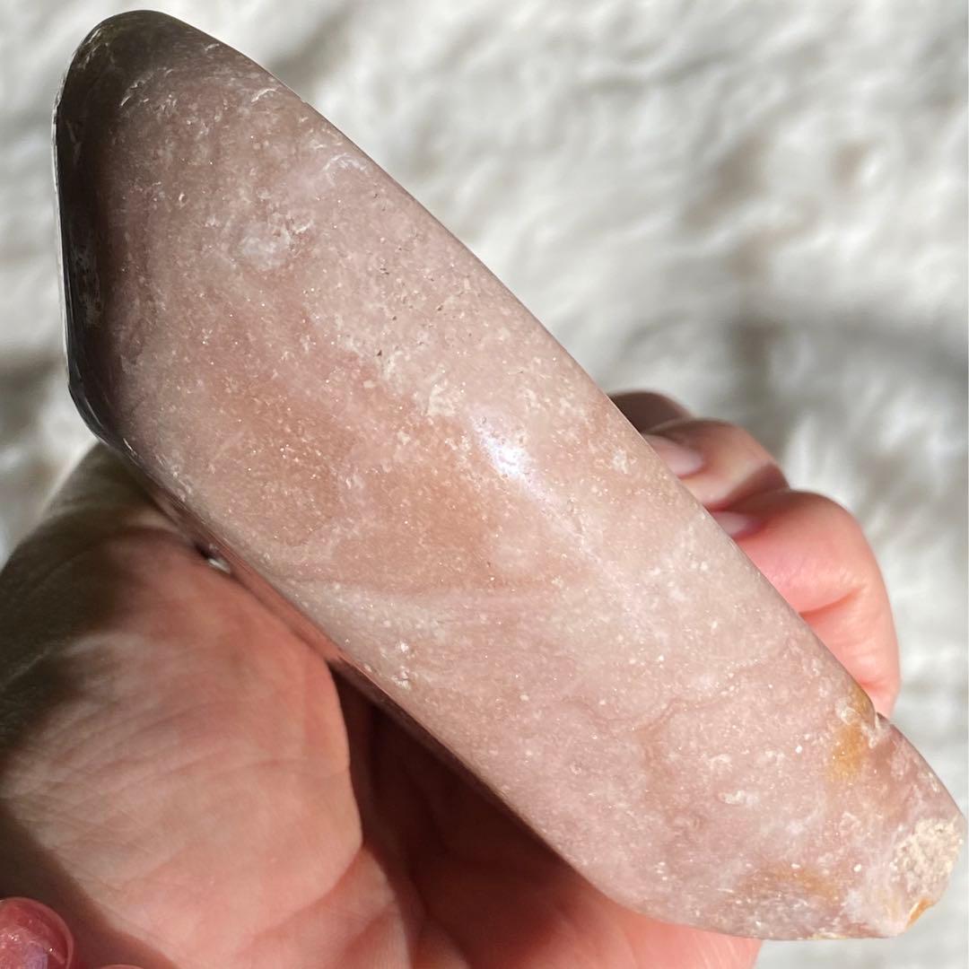 【 天然石 美しい ピンクアメジスト ハート おまけ台座付き481g 】