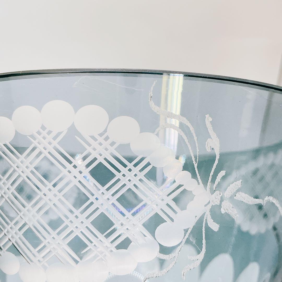 イタリア製　クリスタル　ガラス　アンティーク　脚付　24金　切子　ブルー