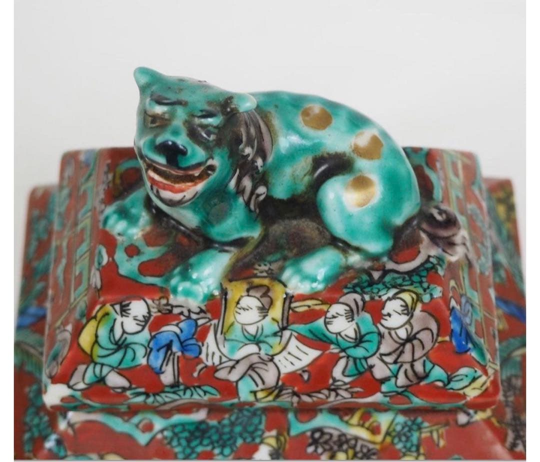 送料無料　青木木米 獅子紐百老図角香炉 箱付