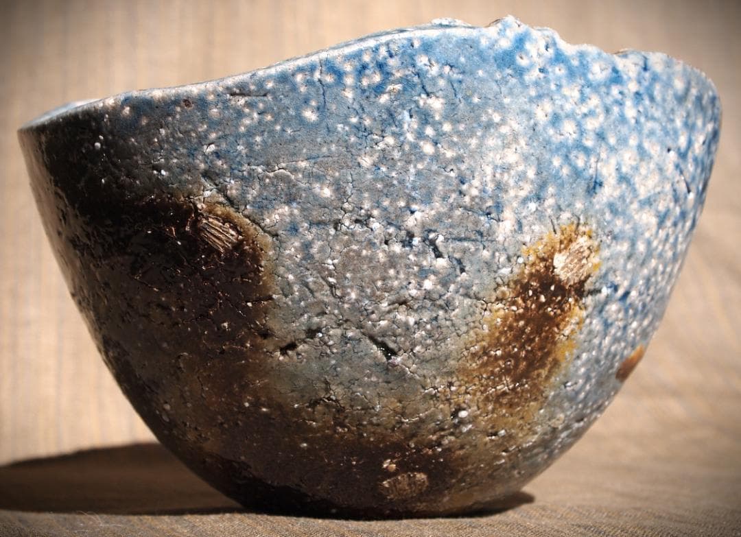 人気作家★大岩智之【師：隠崎隆一】★黒備前茶碗★共箱★コバルト