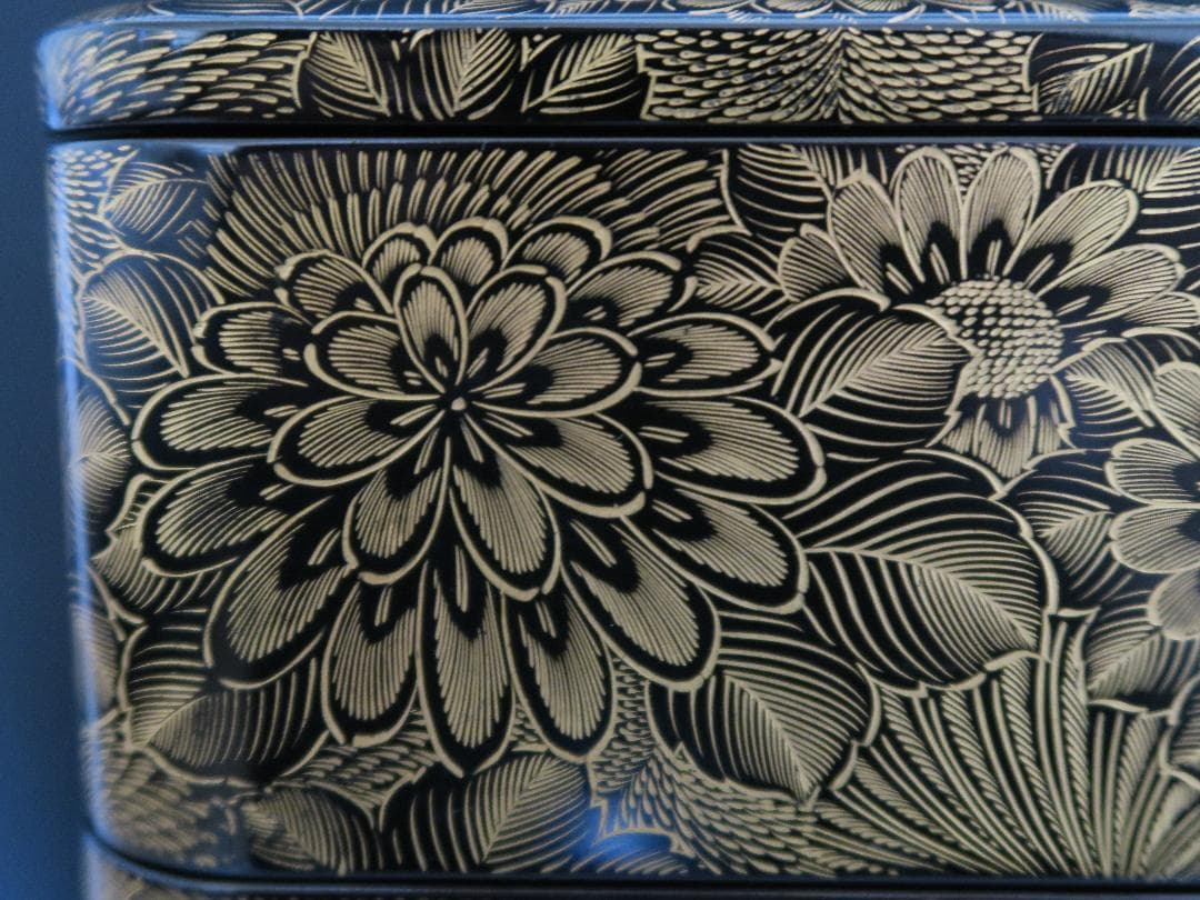 【輪島塗】極上総菊詰沈金 五段重箱 内朱塗 隅丸 蓋横菊彫 天然木 共箱