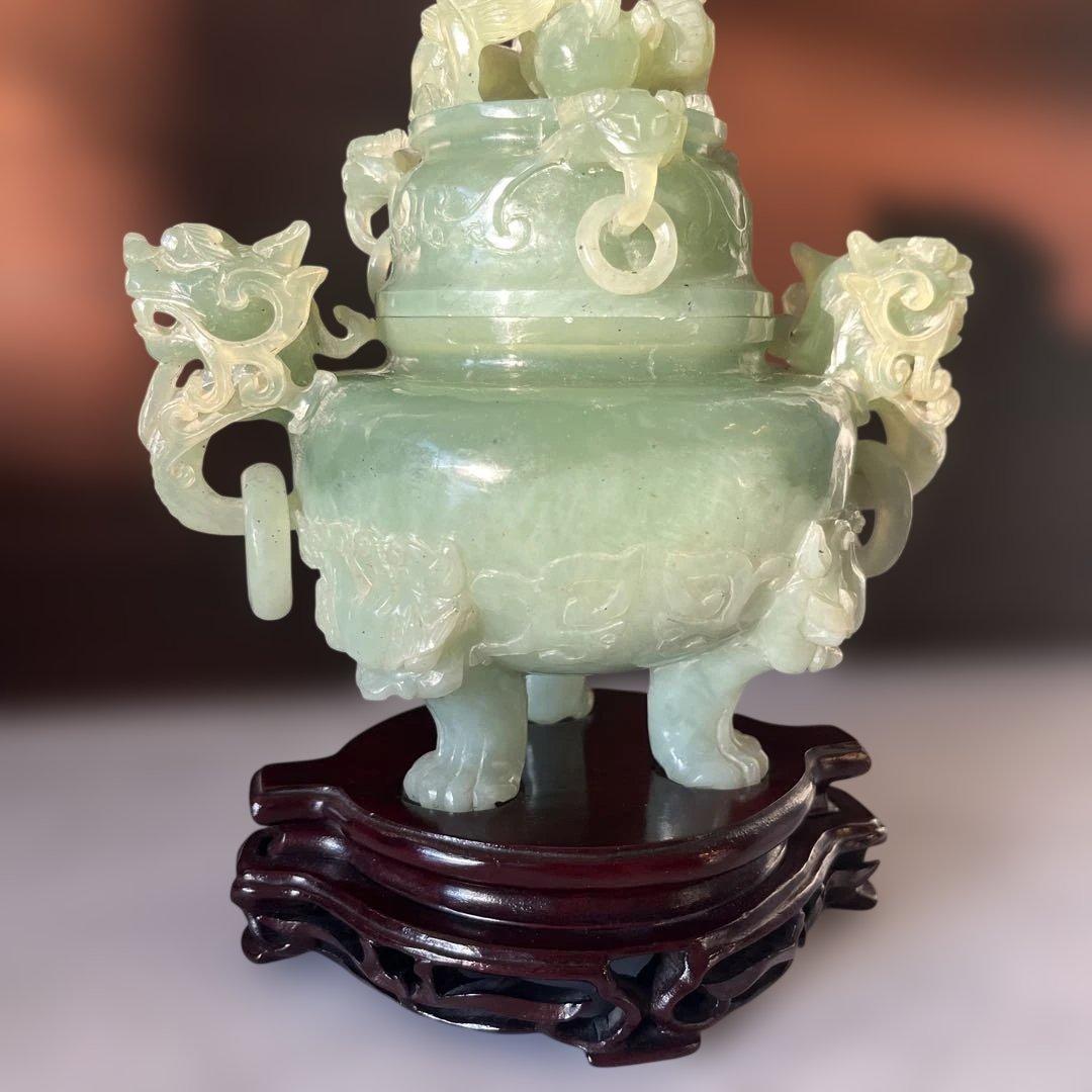 中国　古玩翡翠　玉石彫刻　香炉