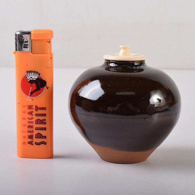 茶道具　京焼　清閑寺窯　杉田祥平造　国司茄子　茶入　仕覆付　共箱　V　8093