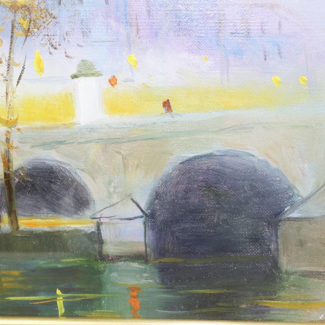 星空のセーヌ川　油絵 二口正和 油彩画 F4号