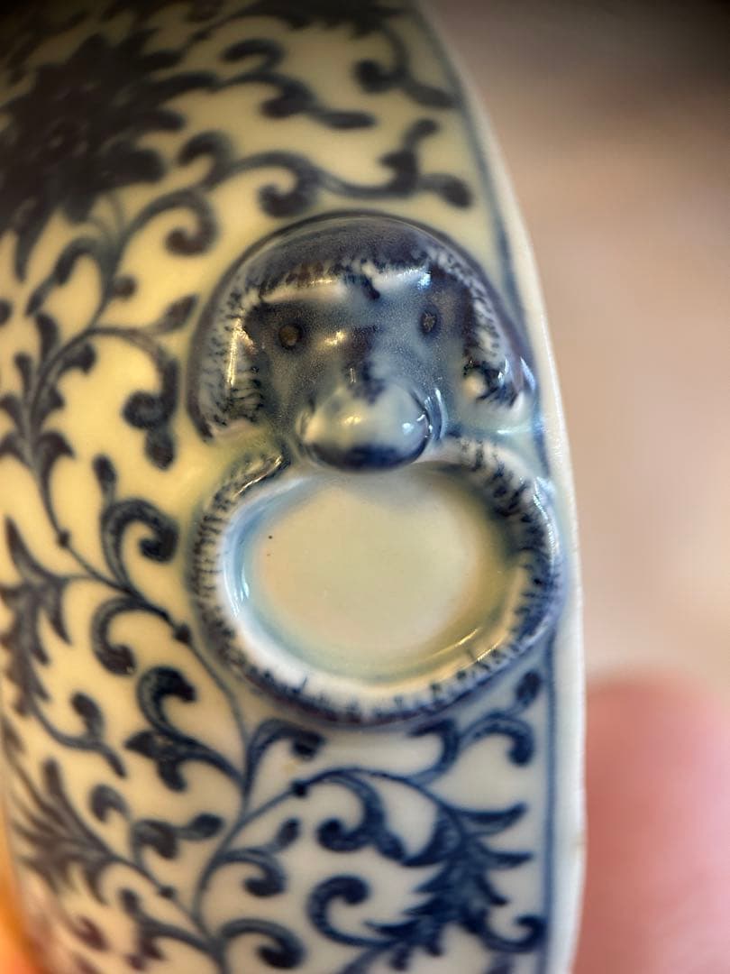 大清道光年製 手描 粉彩 牡丹双鳥図 壁瓶（壁掛け花瓶）中国古美術 希少 古玩