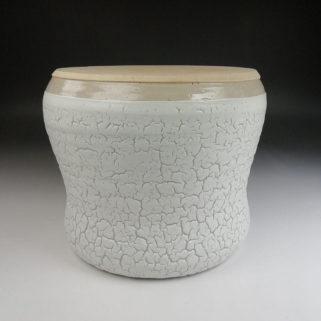 Ｔ８１８　水指　『罅釉』『東原窯　羽柴良一 作』　共箱　茶道具