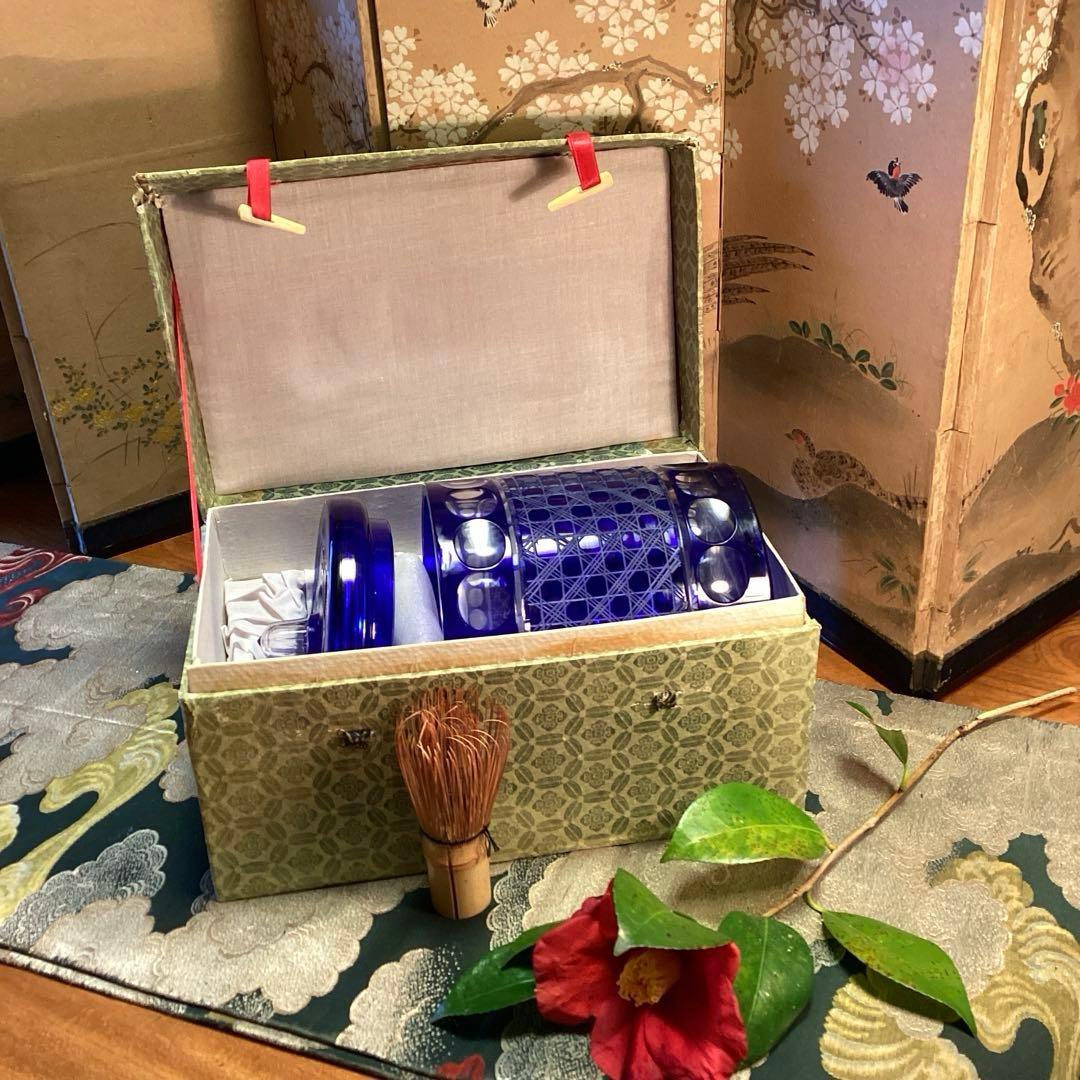 A901 茶道具　色被ガラス　義山　切子　水指