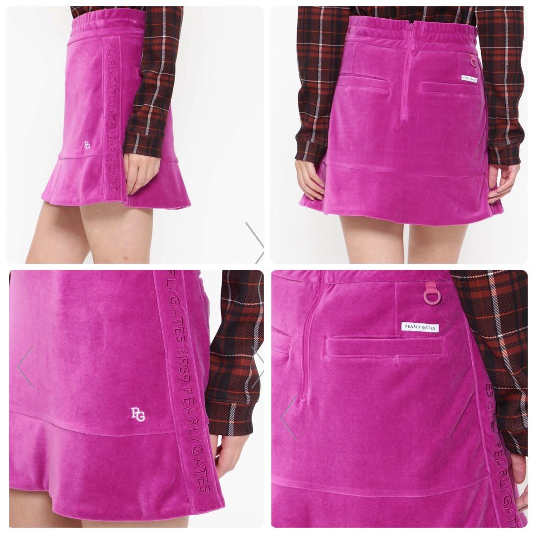 美品　パーリーゲイツ　セットアップ　近年　ベロア モックネック　スカート　ピンク