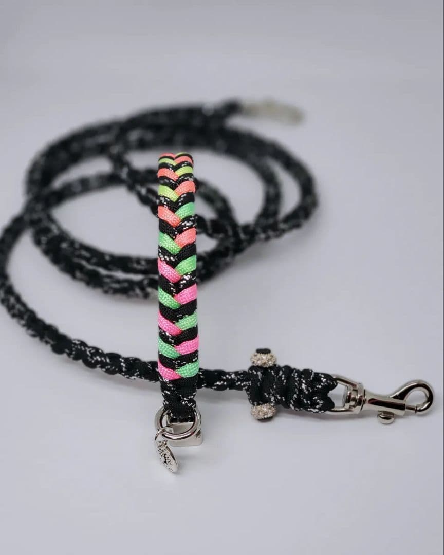 パラコード スネークレインボー首輪&ラメブラックリード