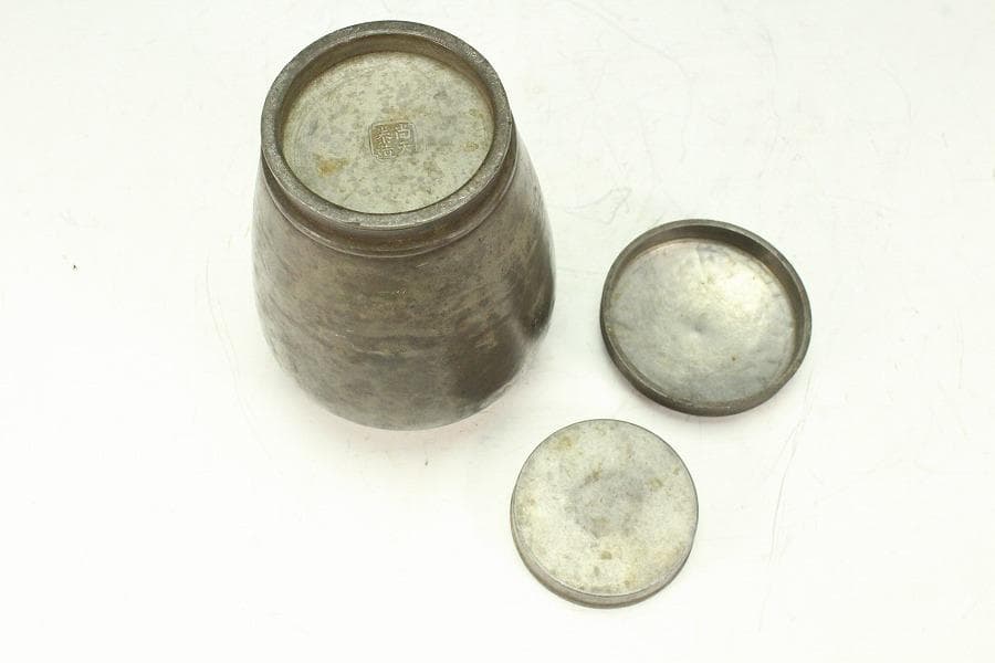 中国美術 煎茶 唐物 古錫 茶入 尚天泰造 時代物 古美術(K-YC457)