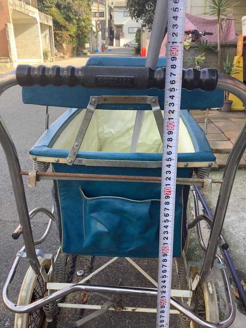 アンティーク 昭和レトロベビーカー ペットカー青とクリーム色