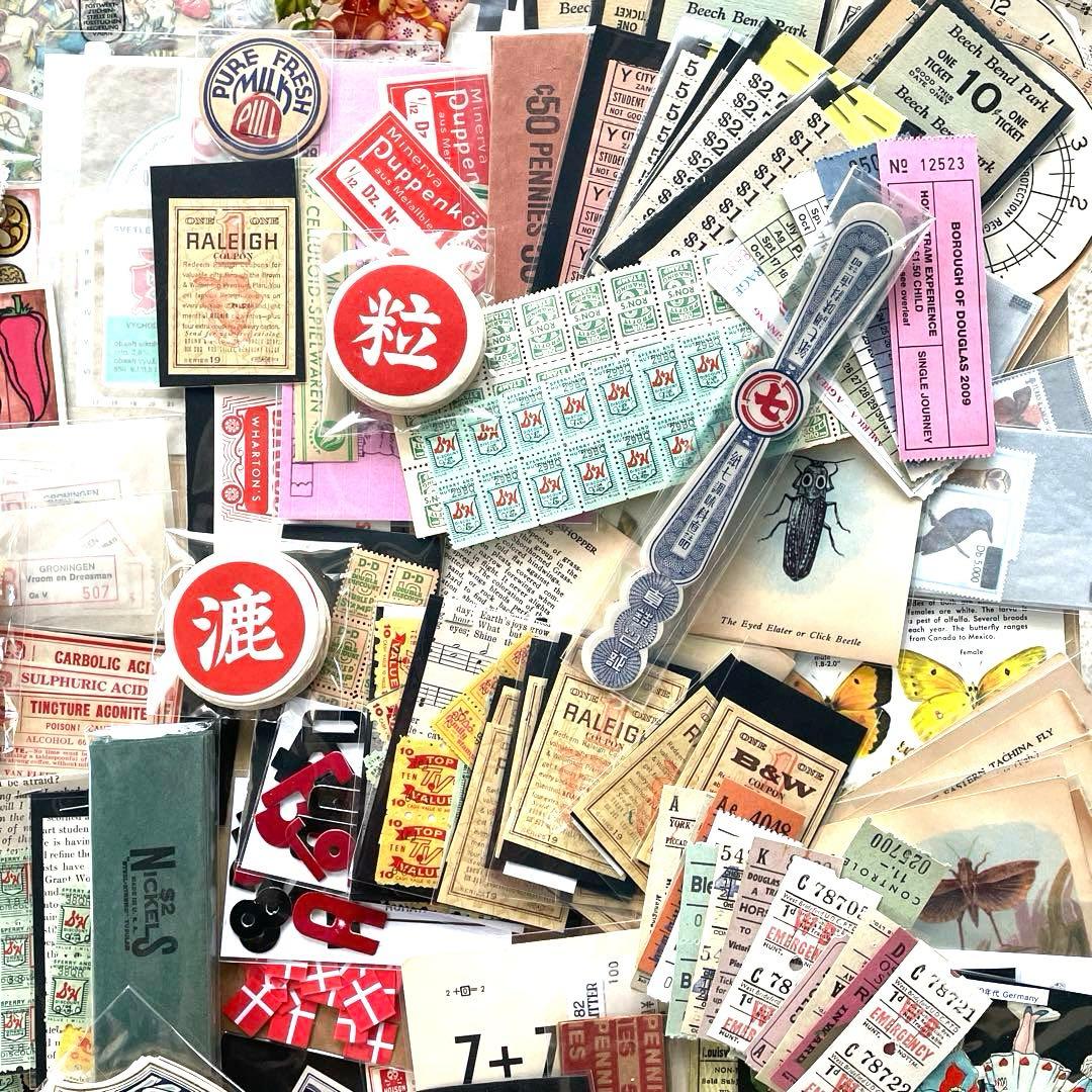 ヴィンテージ 紙モノ 新品大量まとめ売り 蚤の市ジャンクジャーナルコラージュ素材