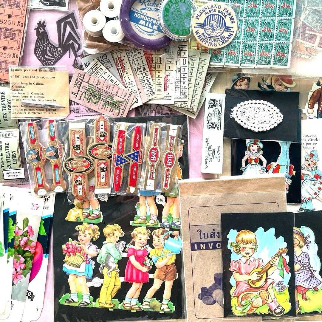 ヴィンテージ 紙モノ 新品大量まとめ売り 蚤の市ジャンクジャーナルコラージュ素材