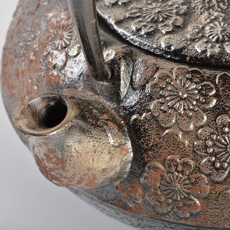 南部鉄器 　照光堂 造　桜文　砂鉄急須　共箱　D　R6745