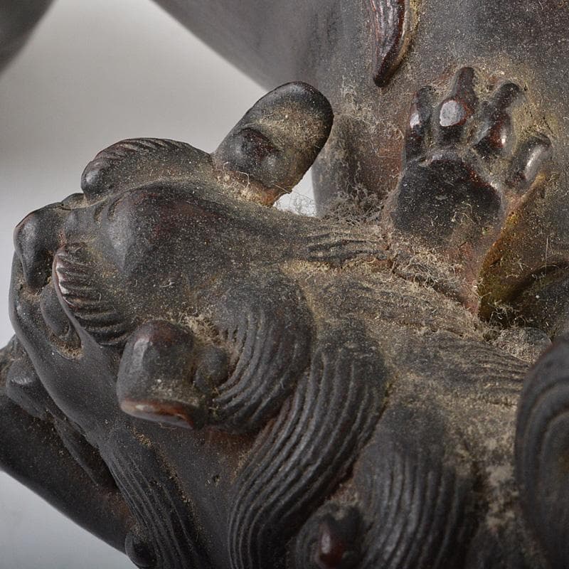 中国　古銅宣徳銅　玉乗り獅子　親子　鈴　置物　M　R7409