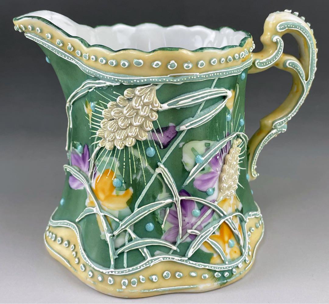 【希少】オールドニッポン アールヌーボー 麦図 一陳盛り上げ クリーマー ジャグ