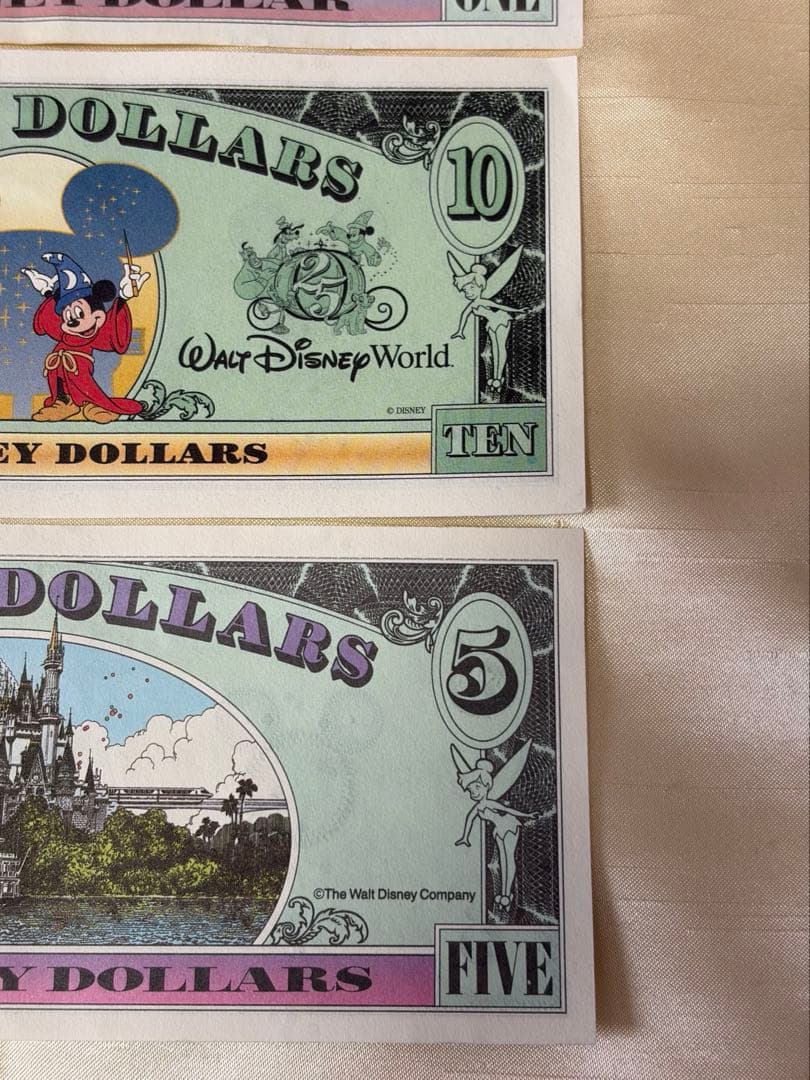 美品Disney Dollars 封筒付1990年代 $1 $5 $10