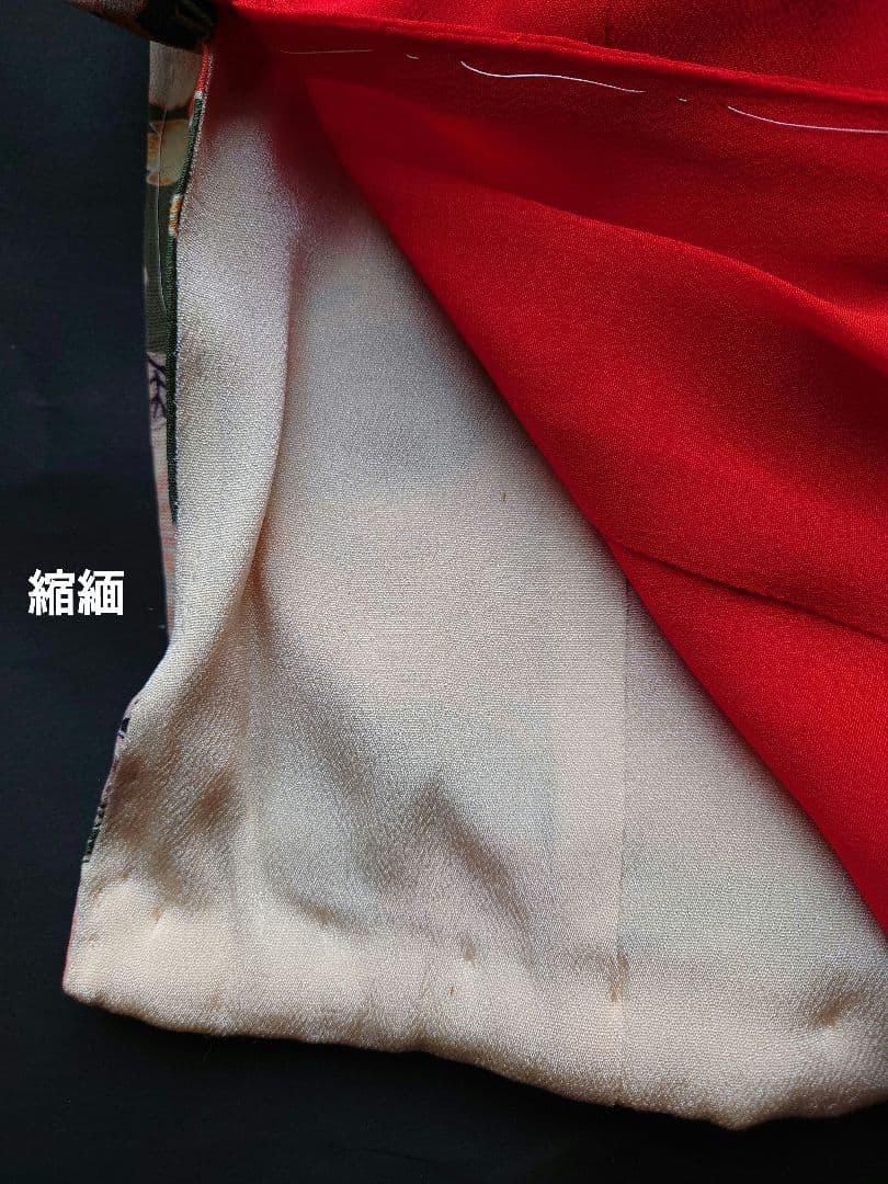 市松人形の着物　薄手の縮緬　振り袖　古布　袷　比翼付き　15号52cm用　帯付き