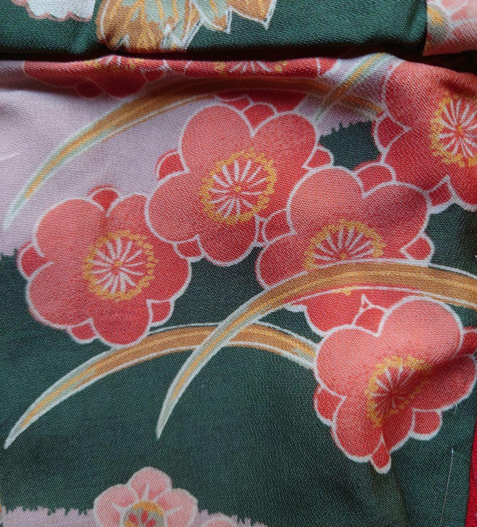 市松人形の着物　薄手の縮緬　振り袖　古布　袷　比翼付き　15号52cm用　帯付き