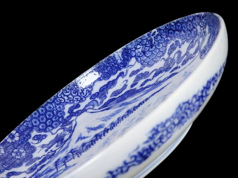 古伊万里　型刷り印判　染付　富士に龍の図　５寸皿　２枚　F175 AS-fbqv