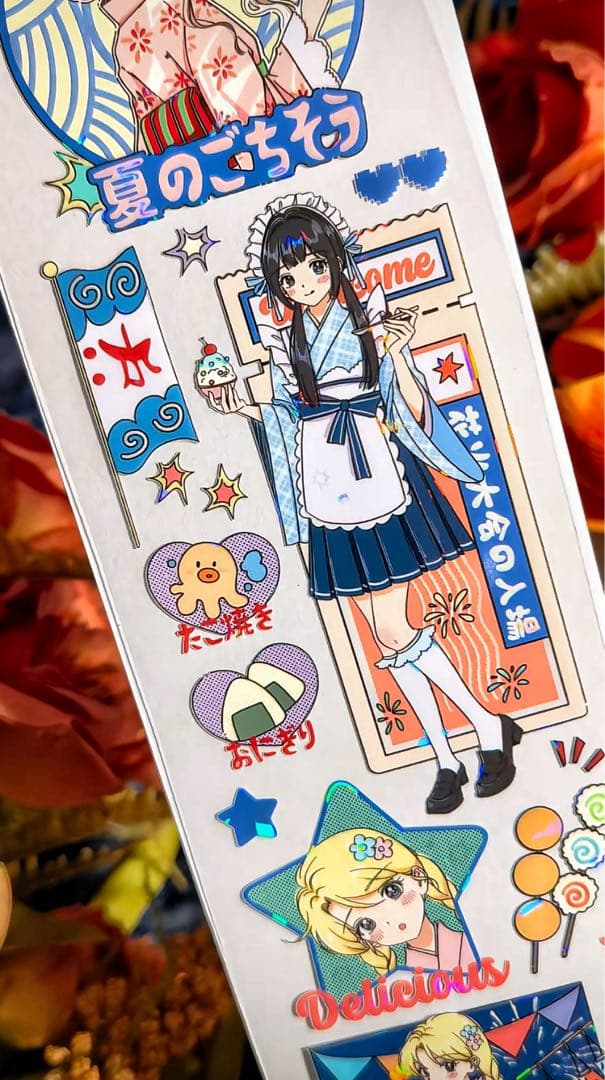 【9437】海外　3/5/巻　貝殻光マスキングテープ　女の子　祭り　夏　人物系