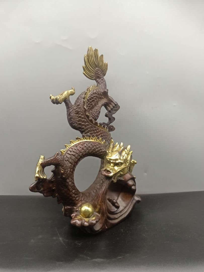 銅 細工 吉祥竜 置物 金龍 開運 風水 招財 装飾品 工芸品