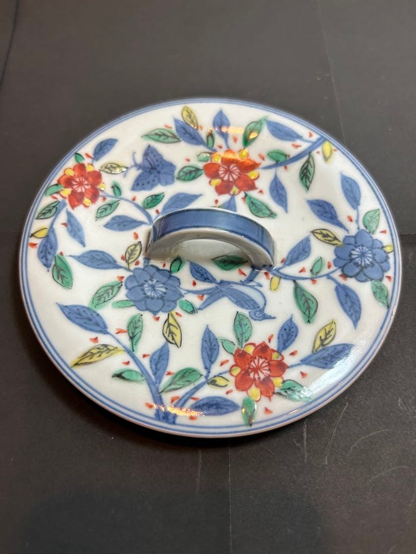 「　叶　松谷　」造　水指　吉葉色絵花鳥　共箱有り　茶道具　清水焼