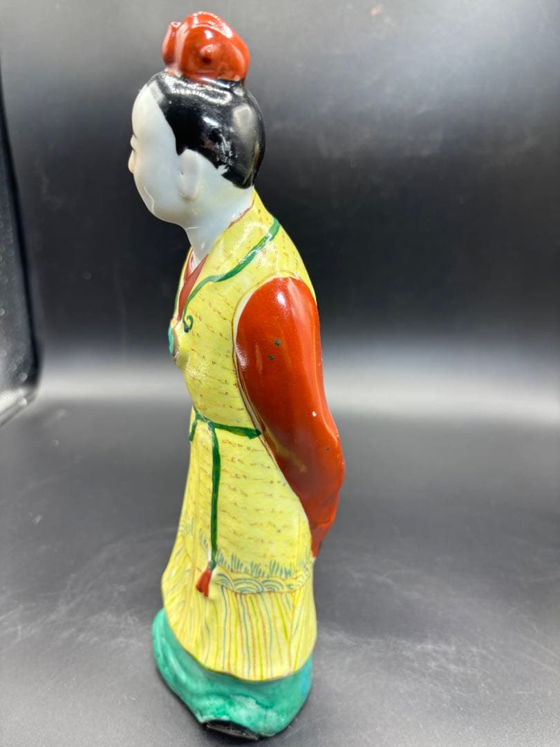 中国美術 古玩 色絵陶人形 陶器人形 高さ約25cm 置物 オブジェ 古董品