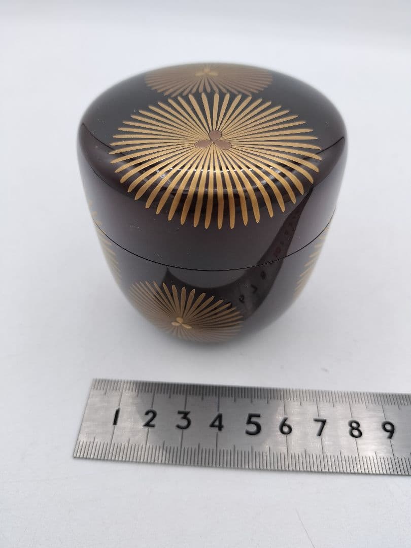 c646 大棗 唐松蒔絵 溜塗 山中 川上浩峰 木箱 茶道具 古物