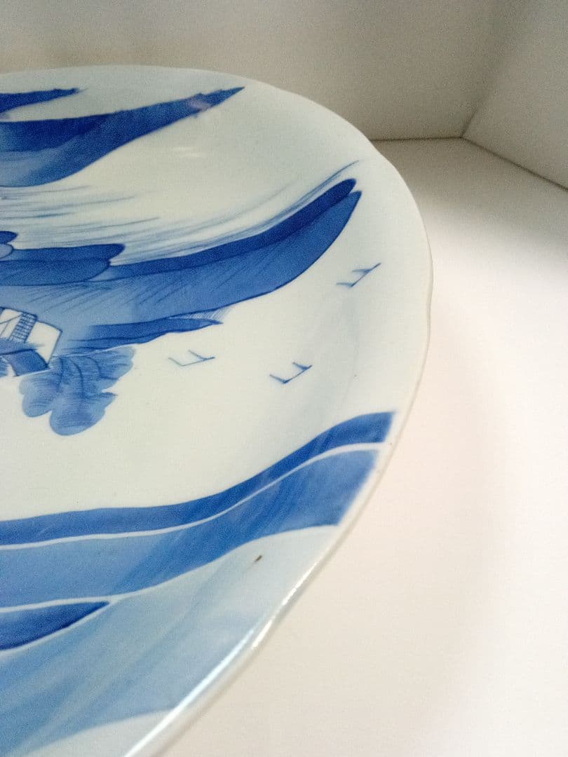 古伊万里　大皿　染付　日の出　山水　アンティーク