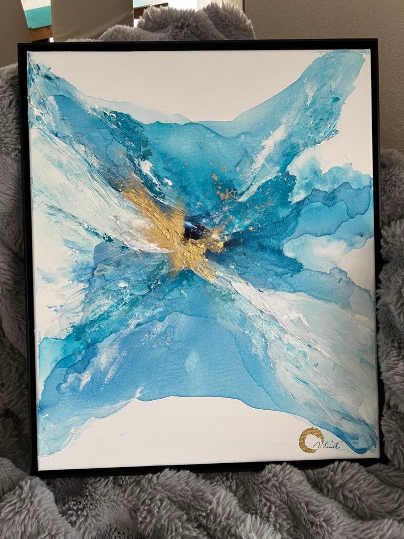 原画/額装済み/和風/禅/絵画/アート/抽象画/モダン/ホテル/青/ゴールド