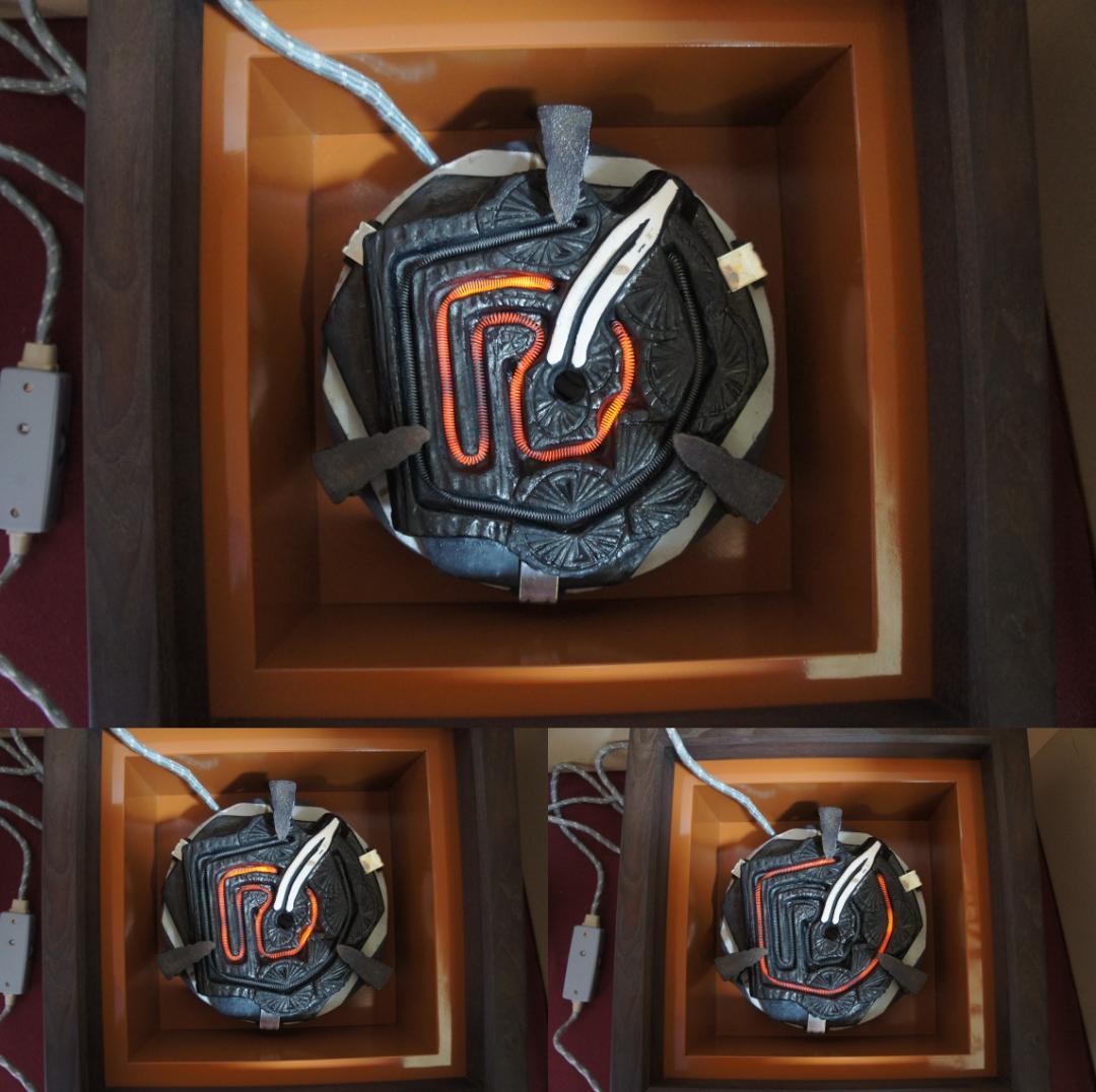 ☆本桑置炉 在銘平丸筋入炉釜 釜鐶 置炉用600w炭型電熱器 送料込み