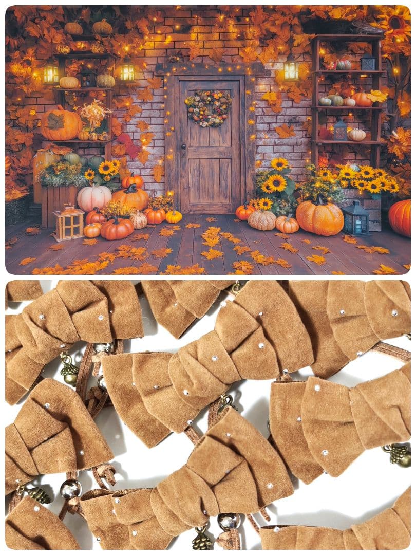 業務用トリミンチョーカー　秋色リボン　70個　11月どんぐり松ぼっくりチャーム