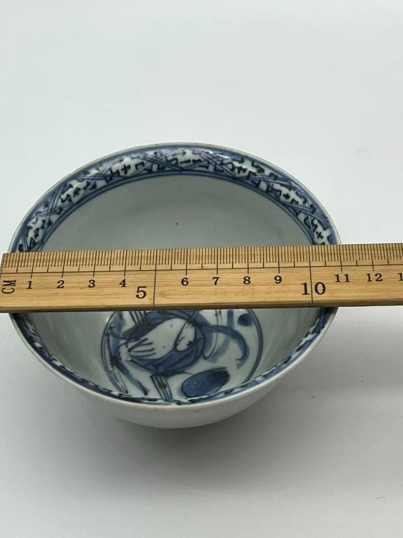 明時代　染付 青花人物文碗　古染付 唐物　古賞物　時代物　茶碗(F-120)