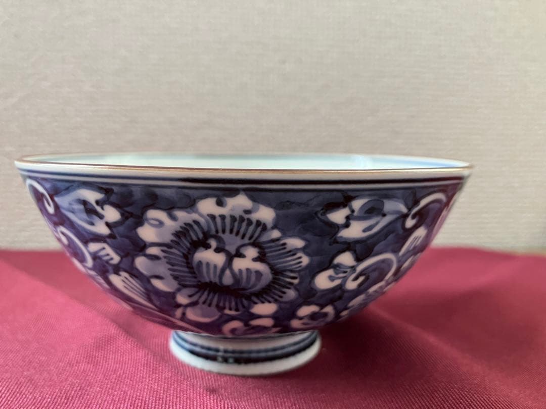 清水焼　平安陽山造　濃牡丹唐草　飯茶碗　夫婦茶碗