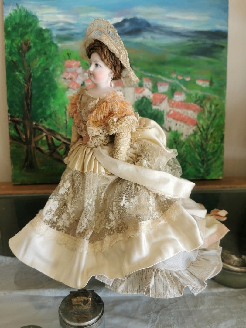 アンティークフランス ゴーチェビスクドール シルクタフタ＆レース４層ドレス19c