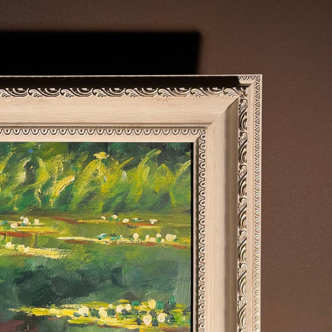 手書き油絵 モネ 睡蓮 肉筆絵画 額付き インテリア 油彩画