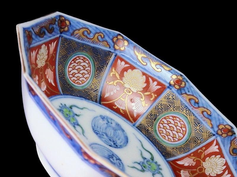 大聖寺伊万里　金襴手　鳳凰に雲　花に青海波の図　八角膾皿　D737AS-fbsv