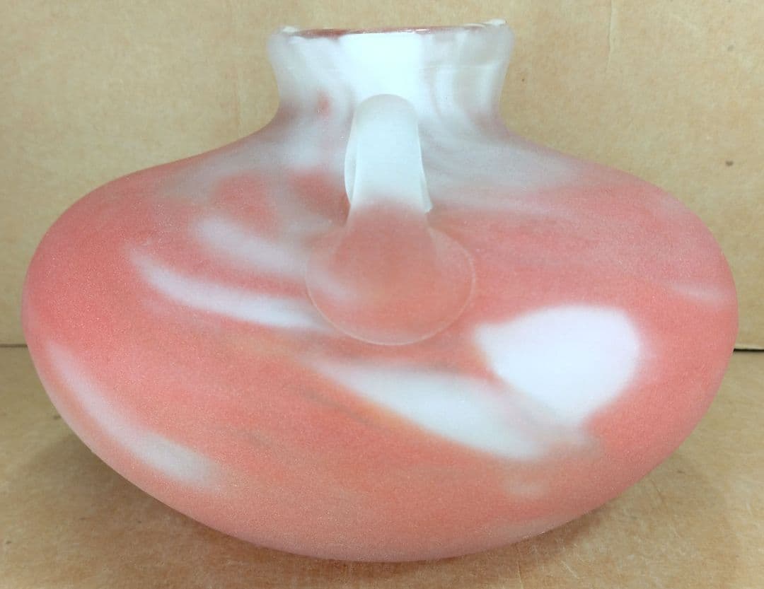 【本物保証】藤田喬平 手吹 花瓶(赤系,耳付) 共箱 美品