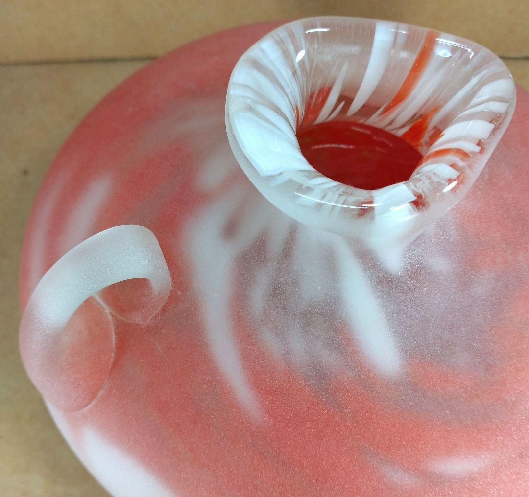 【本物保証】藤田喬平 手吹 花瓶(赤系,耳付) 共箱 美品