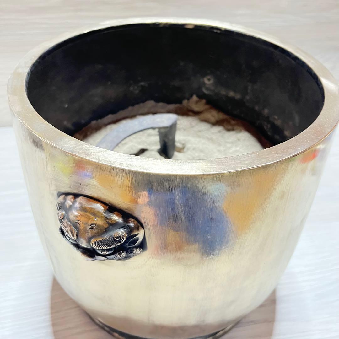 真鍮製　火鉢　獅子頭取手