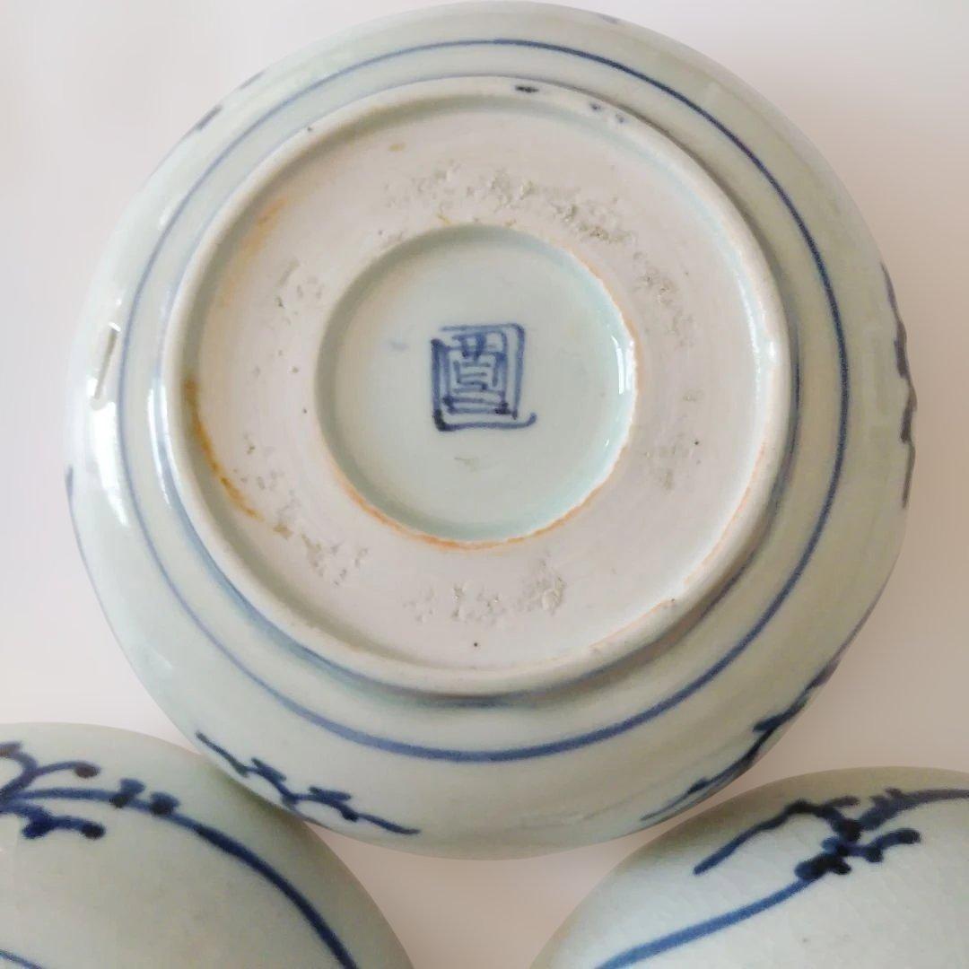 古伊万里 染付 蛸唐草文皿 三客 なます皿 くらわんか 筒江窯 アンティーク