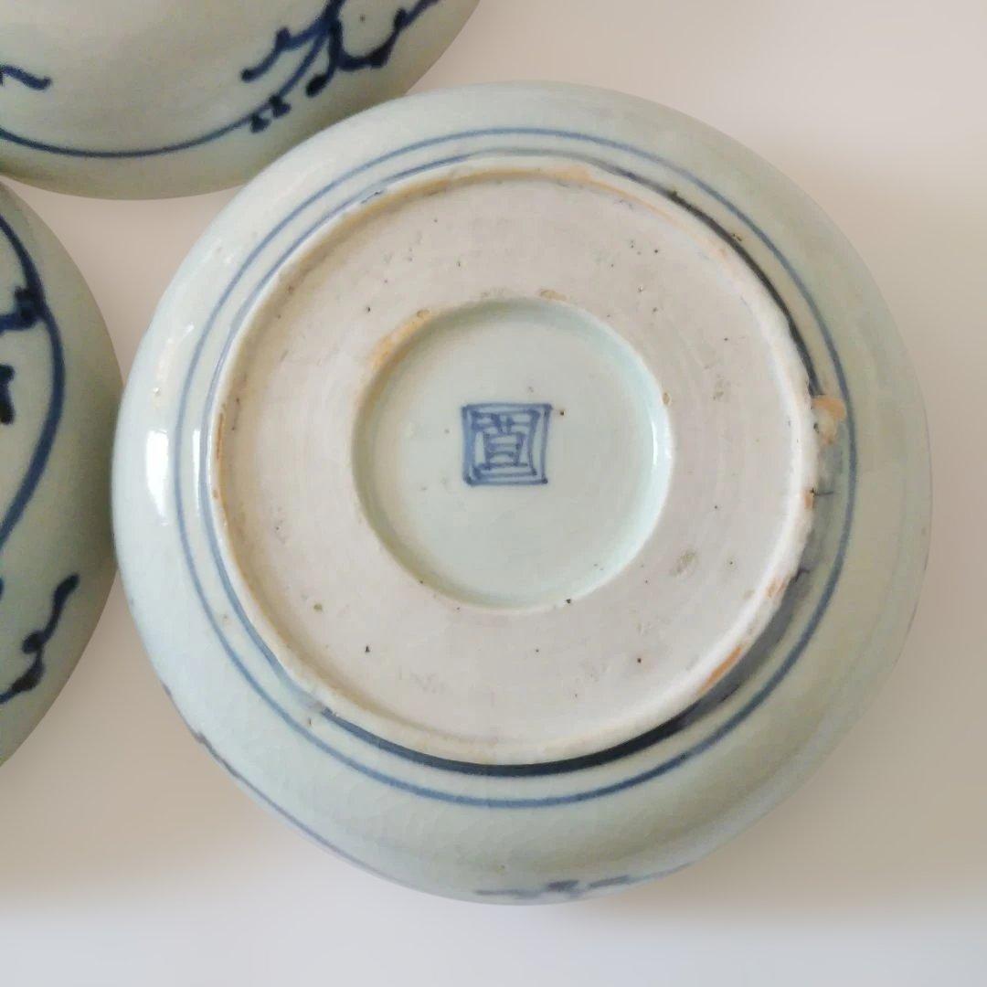 古伊万里 染付 蛸唐草文皿 三客 なます皿 くらわんか 筒江窯 アンティーク