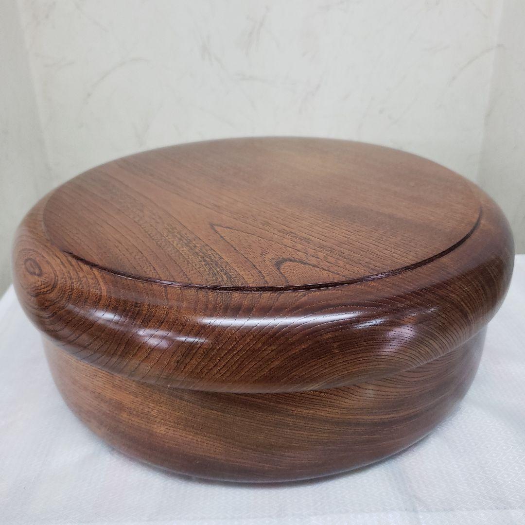 蔵出し特価欅製 無垢茶びつ茶箱 円形 蓋(お盆)付き直径３３cm 高さ１３cm