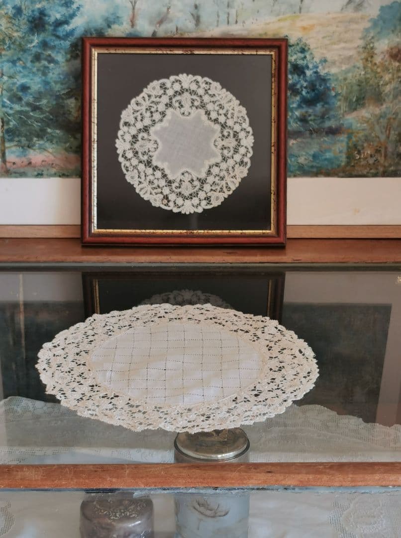 アンティークベルギーブルージュ ロザリン＆ドローンワークレースドイリーφ23㎝