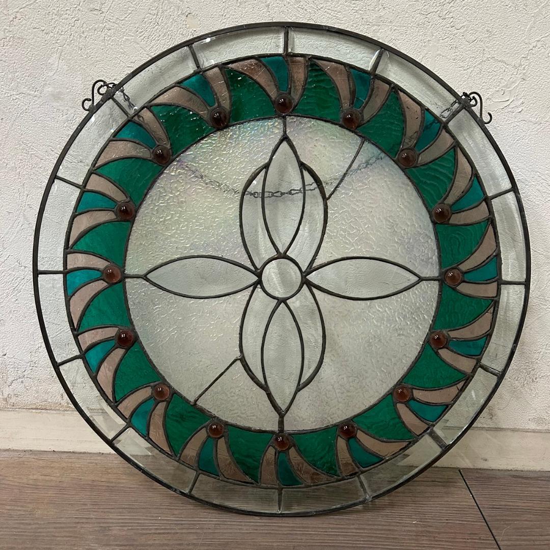 西洋アンティーク　大　ステンドグラス　直径40.5　  アートパネル　FG175