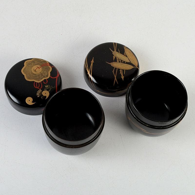 茶道具　黒漆　金蒔絵　棗　一双　書付共箱　V　9432